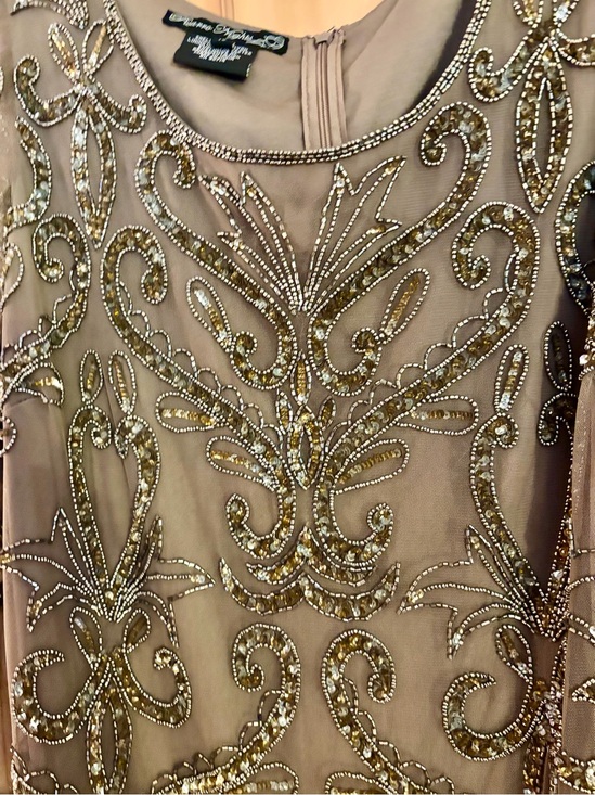 Adrianna Papell Dresses & Skirts - Adrianna Papell Mocha Beaded Sheer Overlay Evening Dress